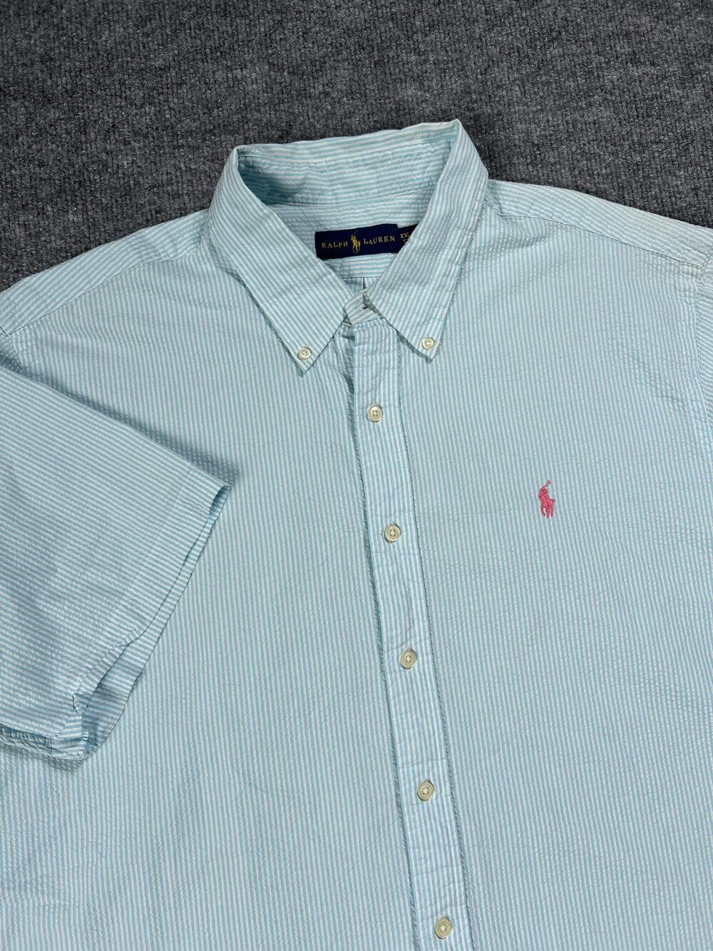 Ralph Lauren Shirt Blue Striped Button Down Short Sleeve Mens Extra Extra Large